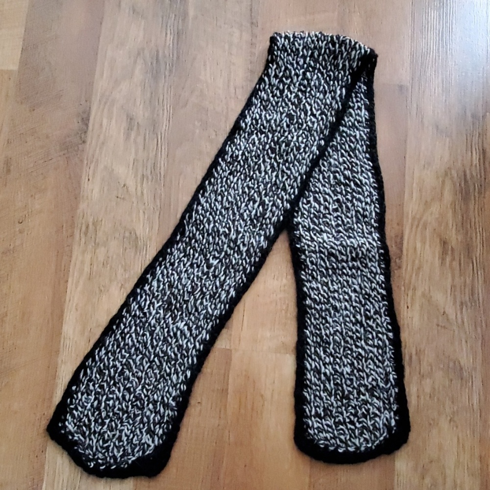 Handspun and Crochet Black and White Small Alpaca Scarf